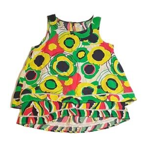 Crown & Ivy Women's Sleeveless Top Layered Tropical Print‎ Colorful Rayon M